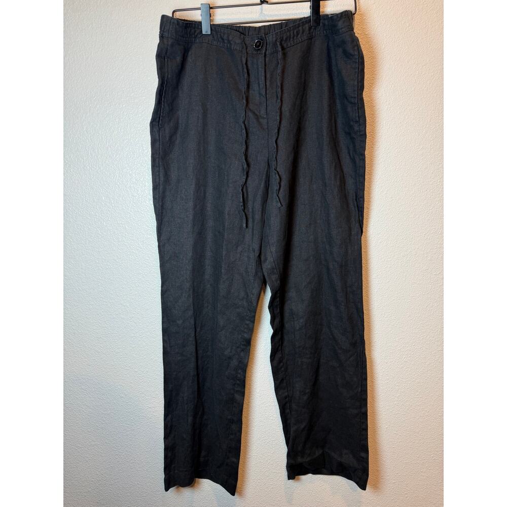 Kim Rogers Petite Black Linen Pants Elastic Waist Straight Leg Lightweight 14P